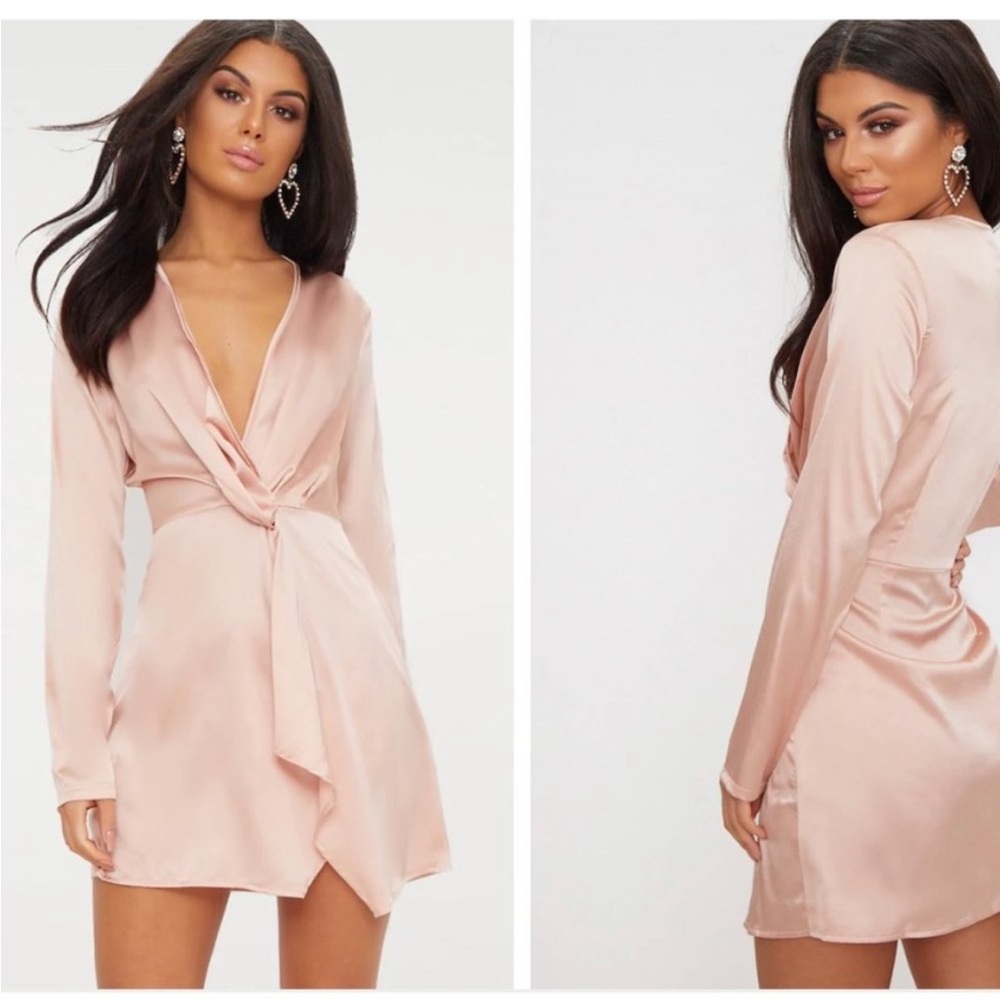 PrettyLittleThing Blush Long Sleeve Wrap Dress